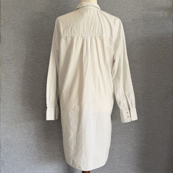 By Anthropologie Shirt Dress M White Striped Preppy Coastal Grandma Beachy Vacay - Picture 5 of 12